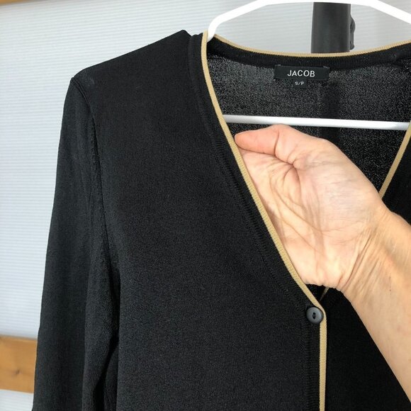 Jacob Black Crepe Gold Long Sleeve Button Up Bodycon Dress / Cardigan Sz S - Picture 3 of 11